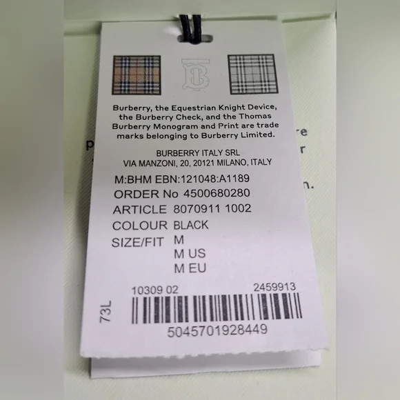 NWT Burberry Men's T-Shirt Tee Black Power Fist TB Logo Organic Medium - Picture 11 of 16